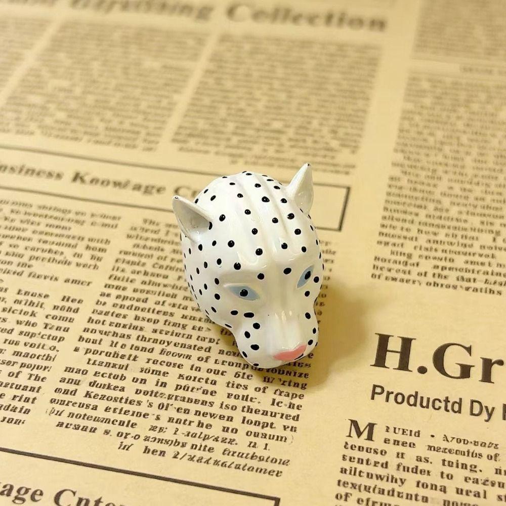 Metal Leopard Head Enamel Ring Wide Band Animal Ring Exaggerated Drip Ring Gifts for Women Girl