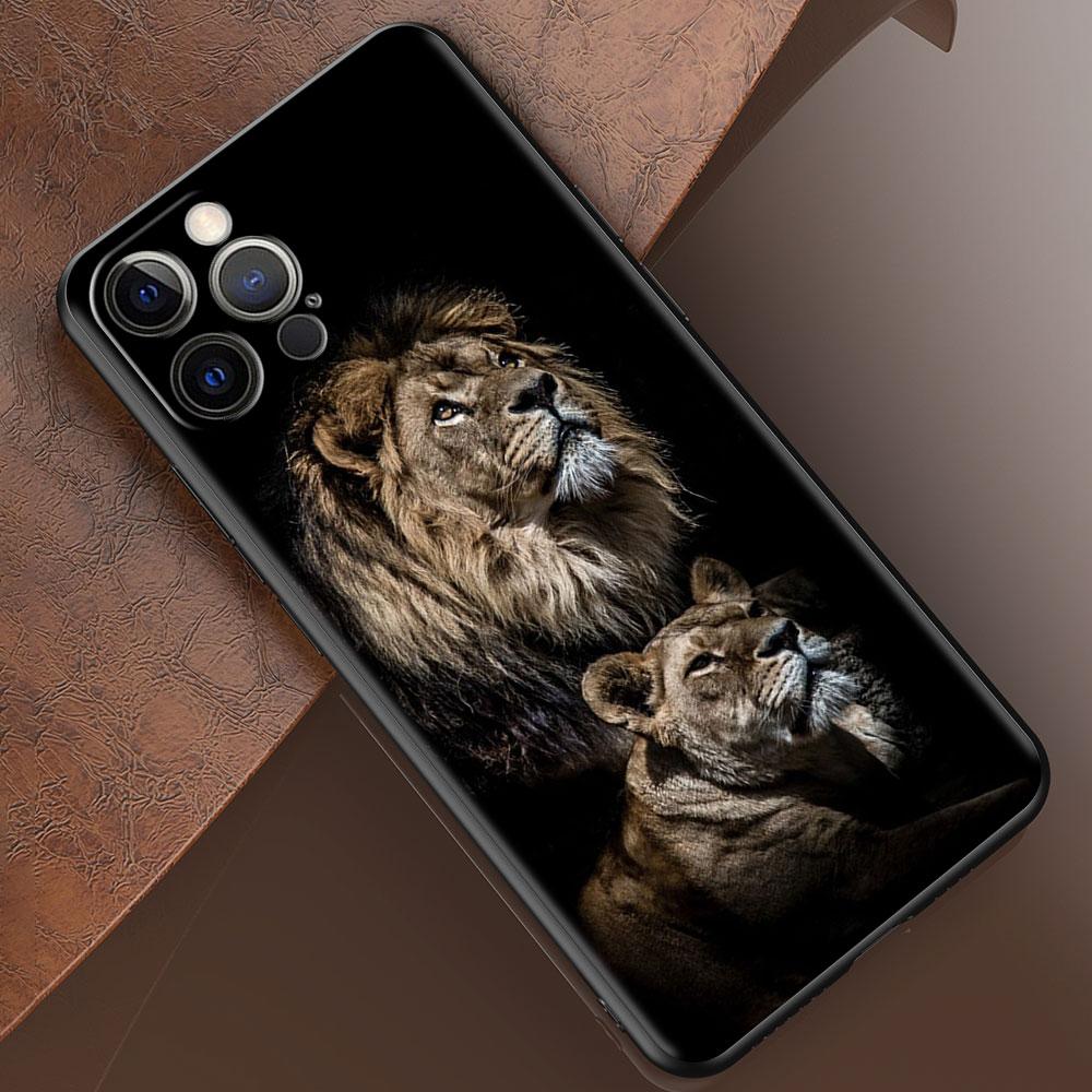 Phone Case for Apple iPhone 14 15 11 12 13 Pro Max XR X 7 8 Plus XS Black Soft Cover SE 2020 Coque Lion Tiger Animal Bumper
