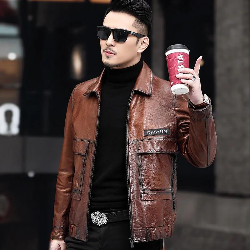 New Korean Version Trendy Slim and Handsome Short Casual Lapel PU Leather Jacket Men's Coat