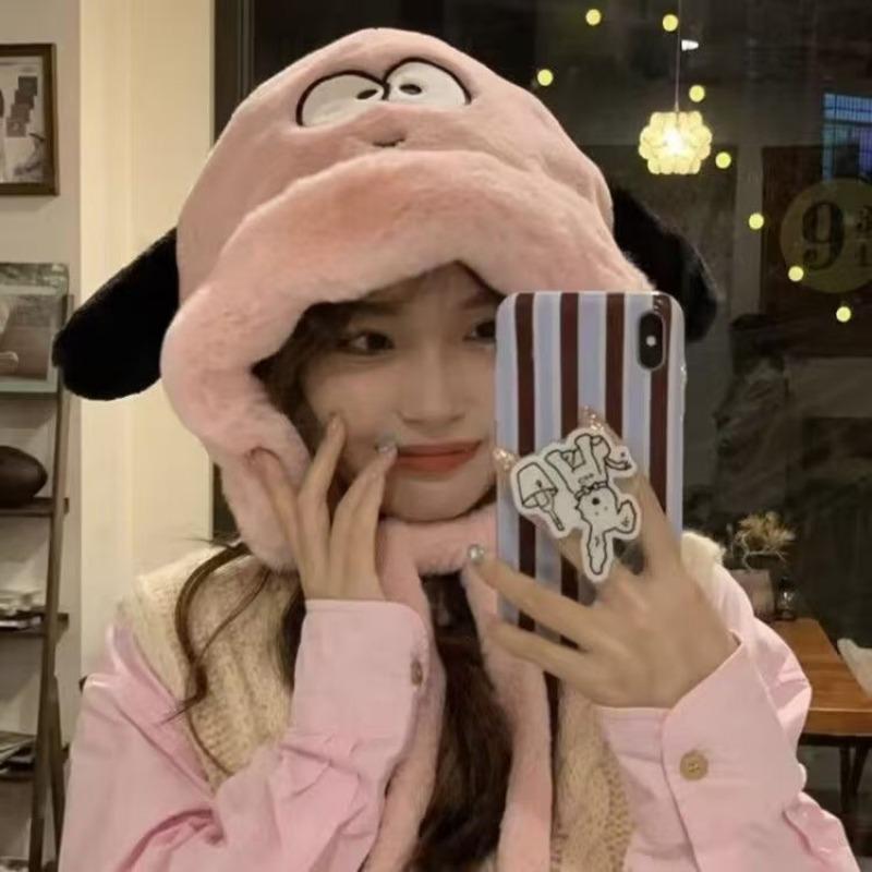 Winter fluffy hat cute ears pullover hat outdoor warm ear protection bag head cold hat fleece thickened millinery hat