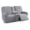 Solid Color Recliner Covers All-inclusive Loveseat Center Console Sofa Covers Elastic 2Seater Couch Slipcovers with Cup Holder