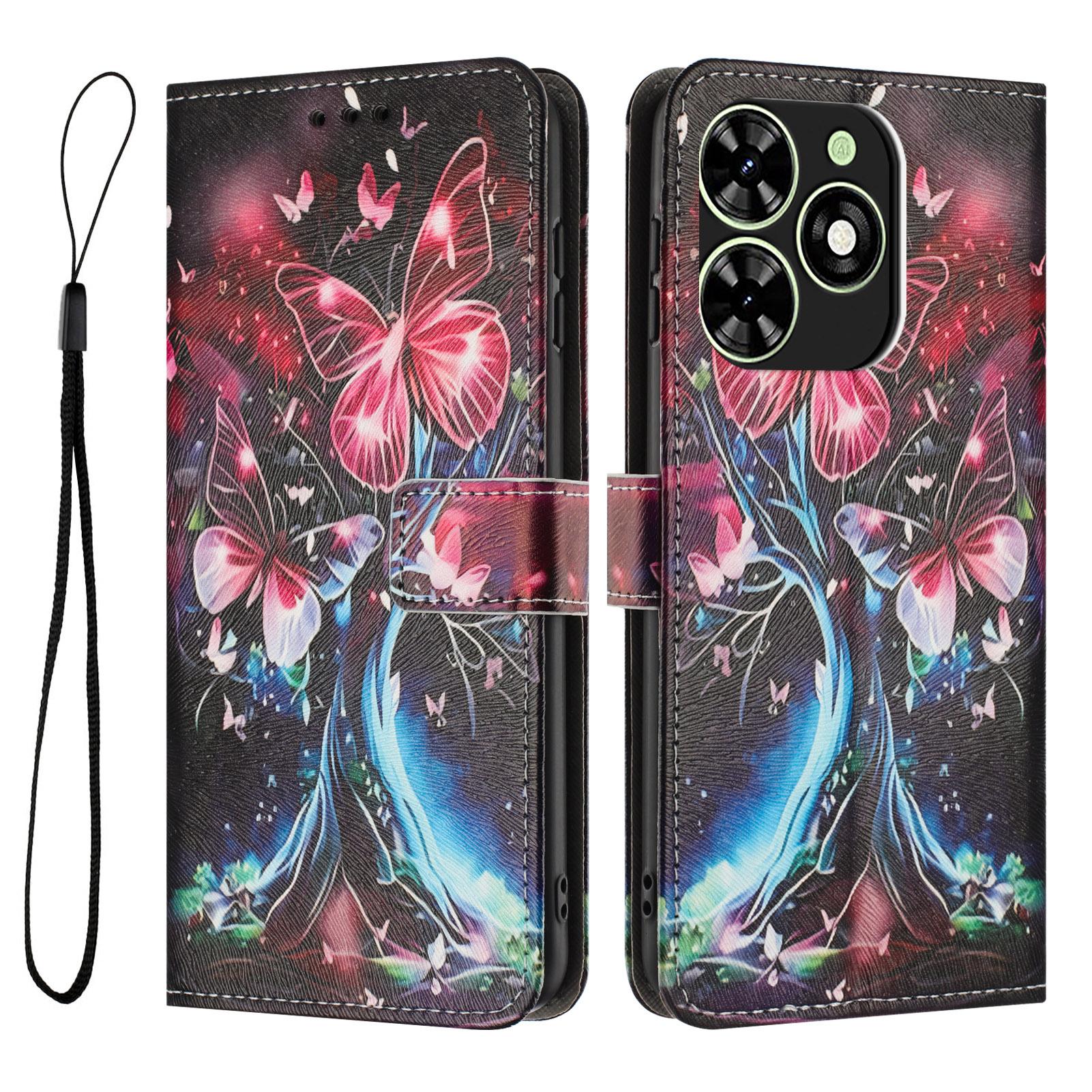 

YX-2501 Pattern Printing Leather Phone Case For TECNO Spark Go 2024 4G/Spark 20/20C/Pop 8/Infinix Smart 8 4G/Hot 40i Butterfly Tree