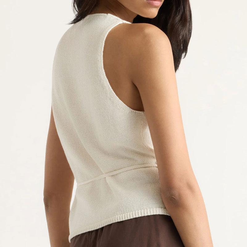 European and American New Sexy Lace-up Vest Vest Wrap Shirt V-neck Slim-fitting Sleeveless Knitted Top Sweater Women