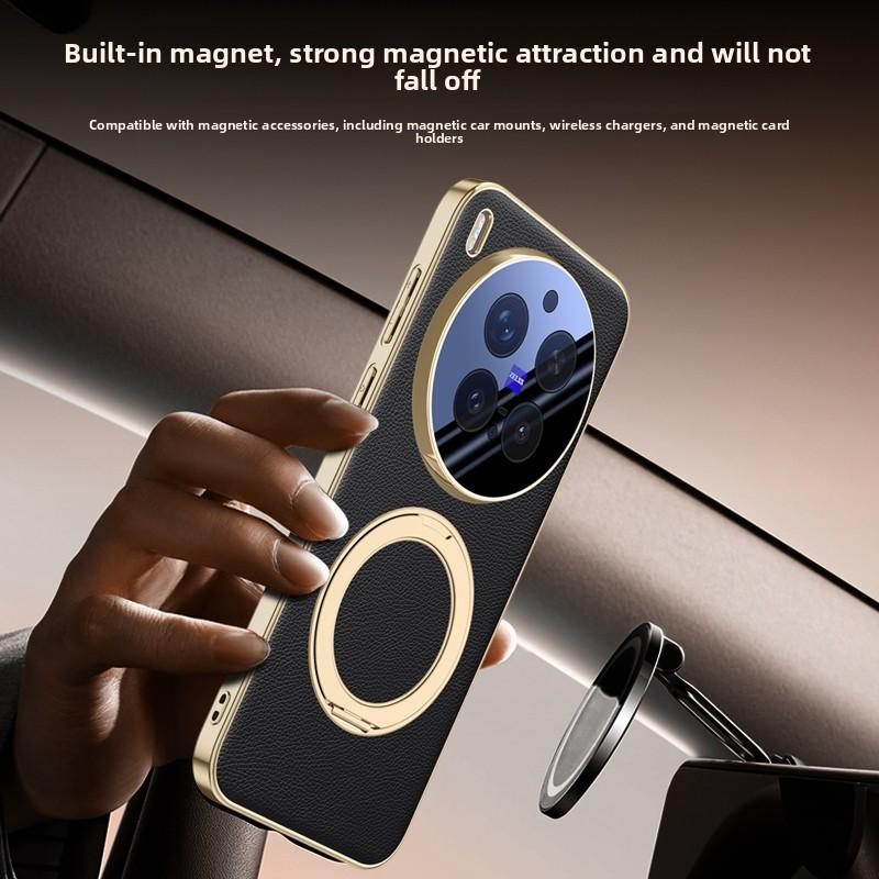 For VIVO X300 Pro Case Luxury PU Leather Ring Stand Magnetic MagSafe Protective Back Cover For VIVO X300 X300Pro Phone Shell