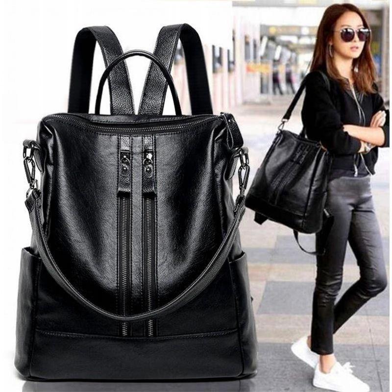Women’s PU Leather Backpack Purse Convertible Shoulder Bag Fashion Travel Daypack Large Capacity Casual School Backpack with Double Zipper