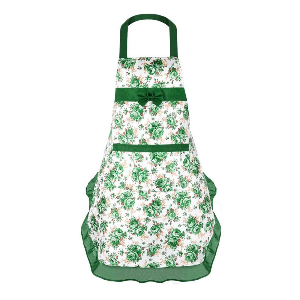 Kitchen Floral Dotted Plaid Apron For Women With Large Pockets,Cute Chef Cooking Apron For Everyday Cooking,Baking,BBQ And Gardening