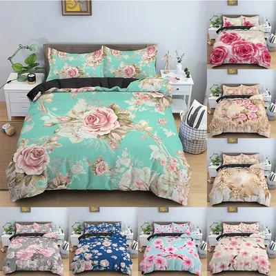 Juego de Funda Nórdica de Flores Estampado Floral Funda de Edredón Juego de Cama Funda de Colcha de Personalidad Con Funda de Almohada Cama Queen King Ropa de Cama