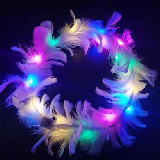 LED-Kranz Imitation Gänsefeder Dekor Bunt Leuchtend Leicht Winkel Krone Stirnband Damen