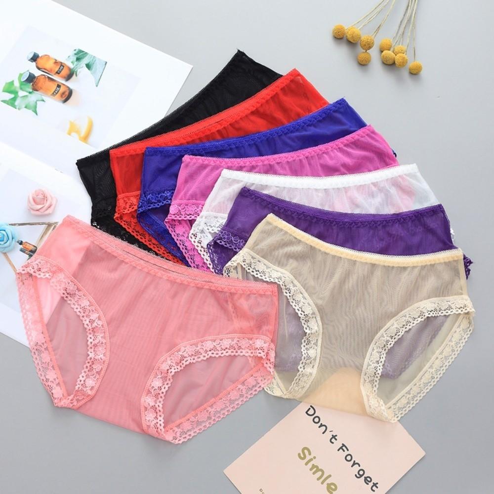 Fashion Low Waist Sheer Mesh Lace Thong Seamless Transparent Lace Flower Briefs Women Hollow One-piece Romantic T Panties Ladies