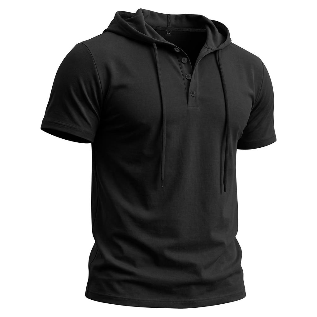 Men’s T-shirts Hooded Short Sleeves Cotton Shirts Fitness Tops Casual Street Punk Hip Hop Style Wear