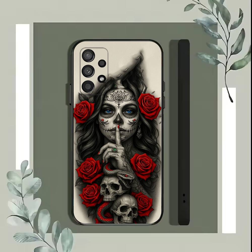 Catrina Skull Girl Mexican Phone Case For Samsung S25,S24,S21,S22,S23,S30,Ultra,S20,Plus,Fe,Lite,5G Black Cover