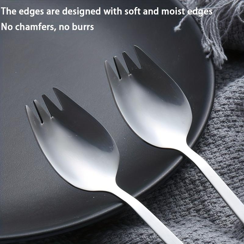 1pc Stainless Steel Long Handle Fork Spoon Integrated Spoon Tableware Set-Creative Household Salad Spoon Student Fruit Spoon