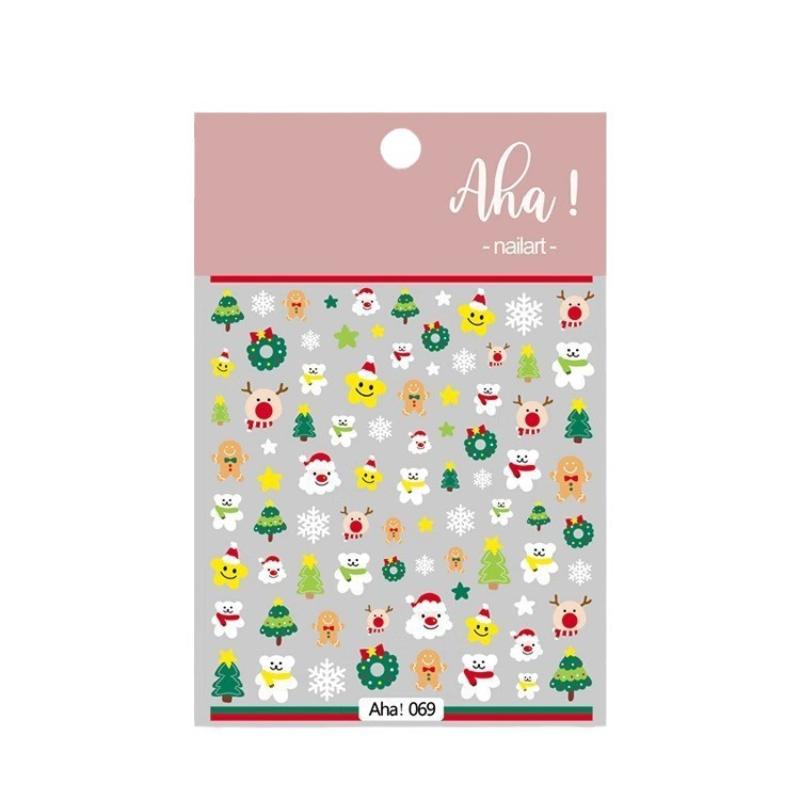 Christmas Nail Art Stickers Cartoon Santa Claus Snowman Snowflake Embossed Pattern Nail Sticker Nail Decals Manicure Decorations