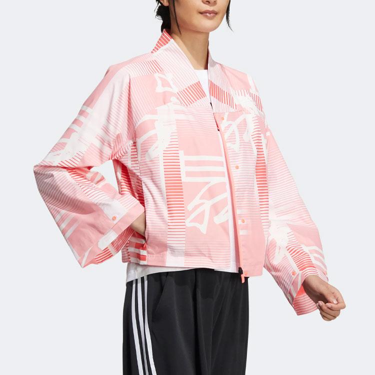 Adidas Striped Printed Short Casual Jacket Women Jackets Pink HF2503