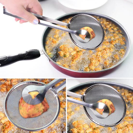 Stainless Steel Filter Spoon with Clip Fried Food Chicken Drumsticks Colander