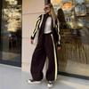 Casual Suit Women's Street Style Long-sleeved Color-matching Zipper Cardigan Elastic Trousers Two-piece Set