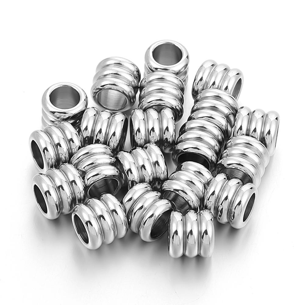 20pcs/lot Stainless Steel Tube Slider Beads Stripe Spacer Beads Loose Beads Big Hole Beads For Jewelry Making Wholesale