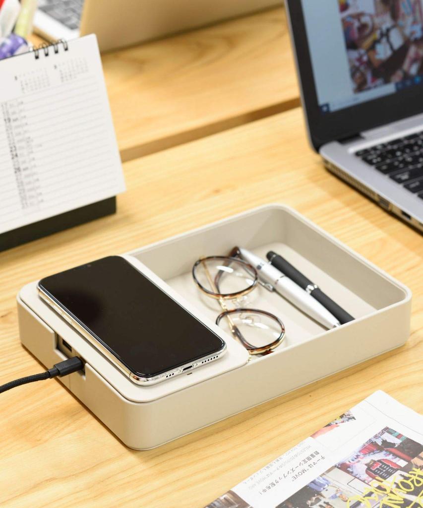BRUNO Wireless Desk for Work from Charger, Greige, Organizer, Telework, Home, BDE052-GRG