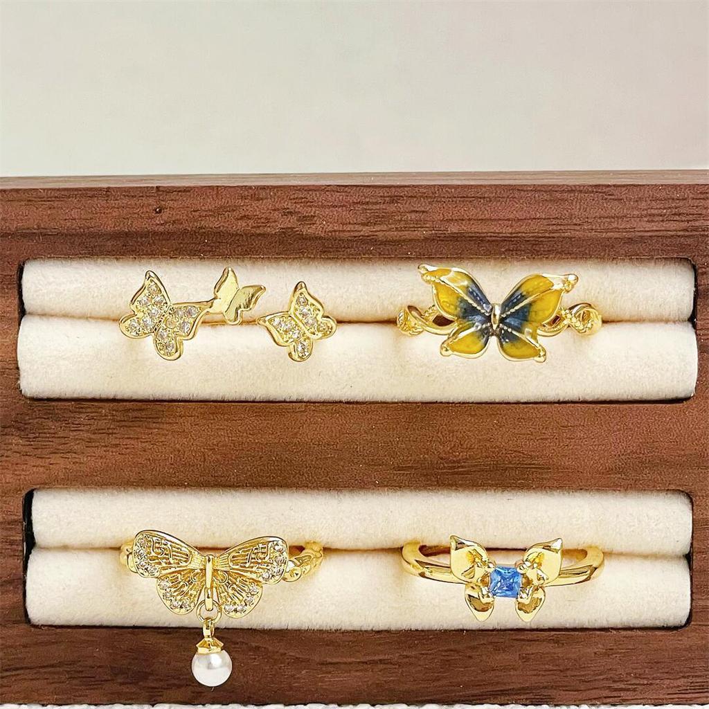 Medieval Personality Butterfly Enamel Drip Glaze Open Ring Elegant Temperament Retro Light Luxury Ring Woman