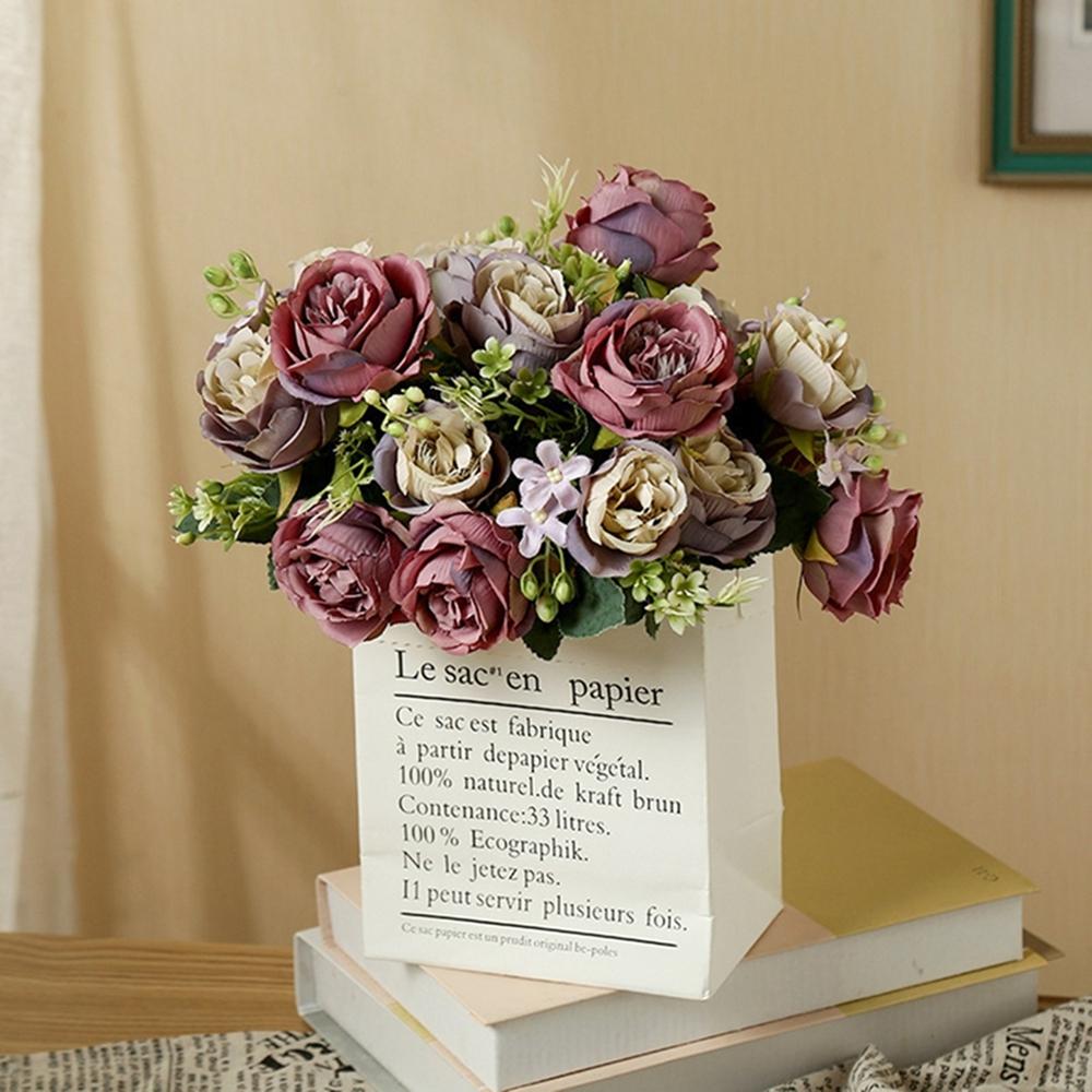 Artificial Flower Home Room Decoration Accessories Wedding Scrapbook Peony Candy Gift Box Arrangement Festival Silk Rose Bouquet