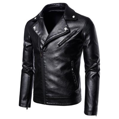Spring and Autumn Men's Lapel Leather Coat Trendy Fashion Slim Motorcycle Leather Jacket Handsome Casual Youth Korean Jacket Men