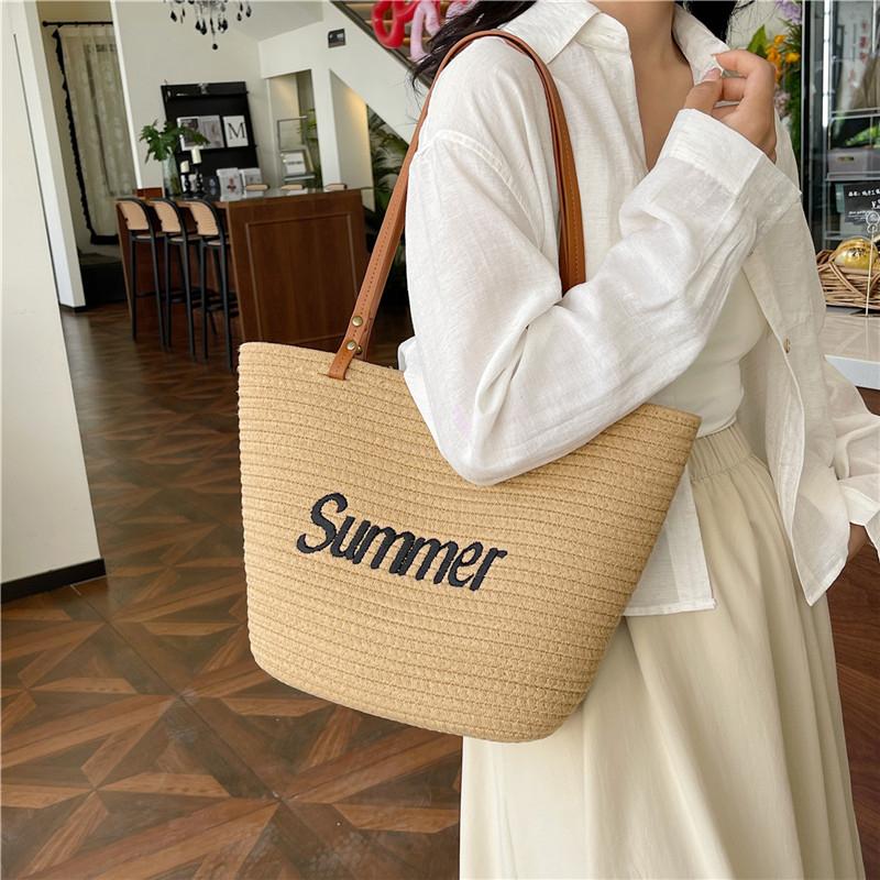 Straw Letter High-capacity Commuting Casual Tote 2026 High Quality Versatile Bags Durable Seaside Vacati Beach Bags