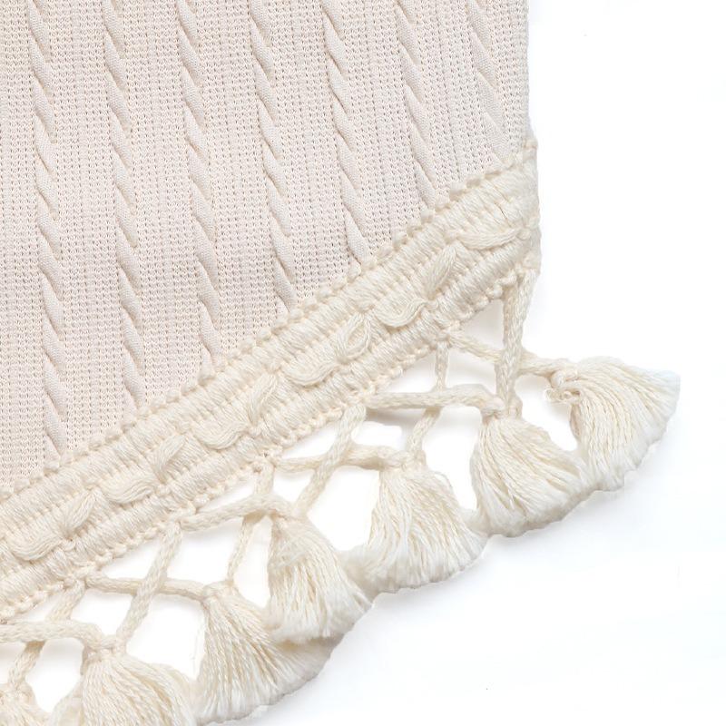 Summer Sleeveless Tassel Fashion Women Tank Top Solid Color Holiday Ethnic Style Casual Simple Knitted Vest Women Elegant Slim Fit Irregular Crop Tops