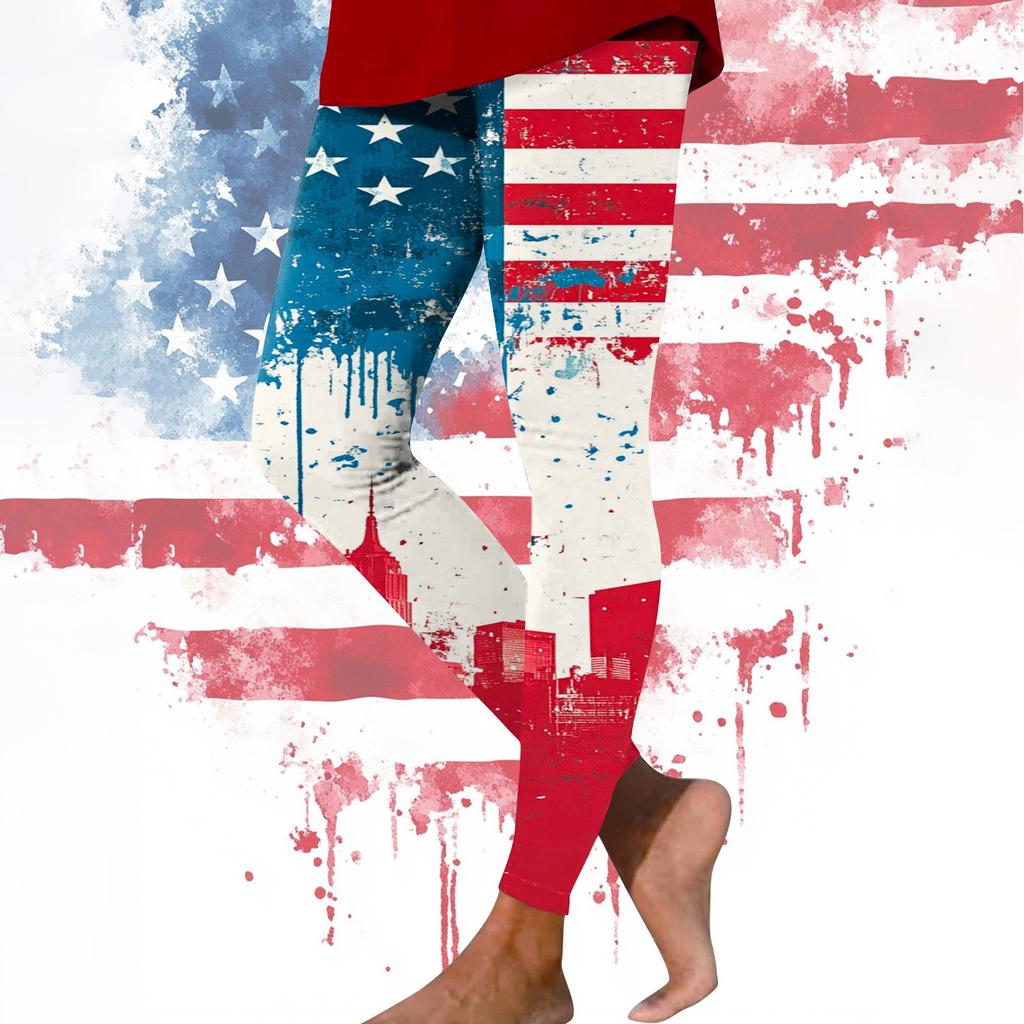 Damen Casual Fashion Outdoor Unabhängigkeitstag Bedruckte Slim Elastische Yogahose Cropped Hose