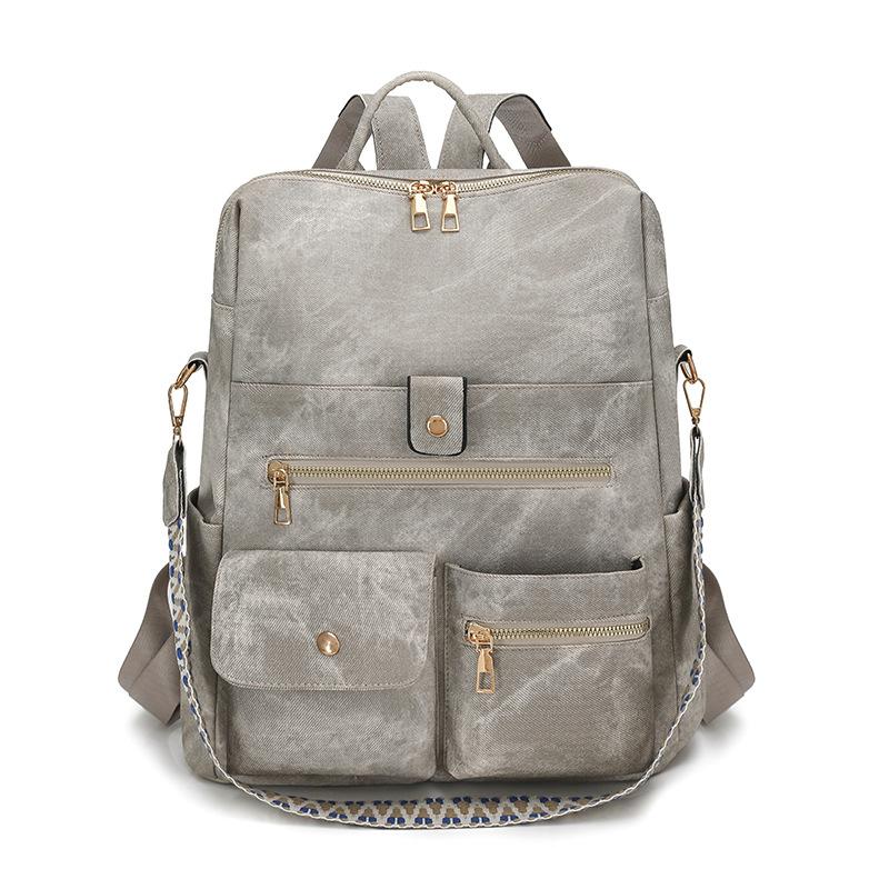 PU Backpack Multi Pocket Zipper Closure Casual Daypack for Women Daily Travel