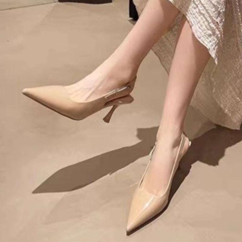 French Style High Heels Women's Thin Heel Summer New Simple Elegance Pointed Toe Buckle Cover Head Sandals Back