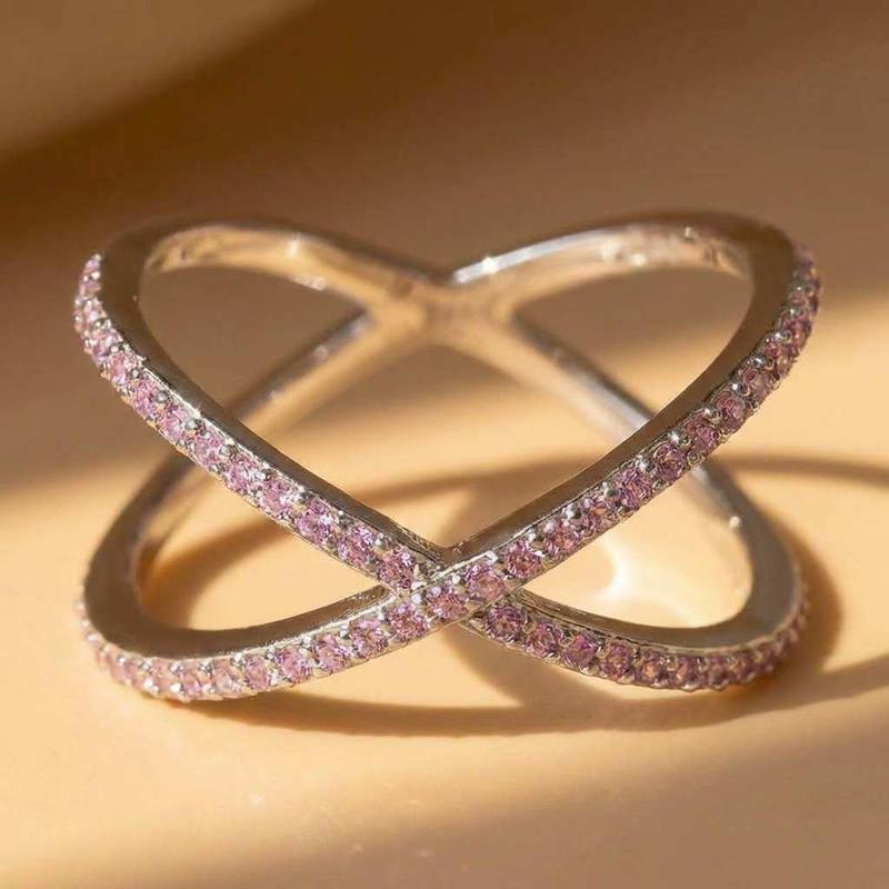 925 Sterling Copper Luxury Cross X Shape Women Engagement Ring Full Paved CZ Stone Elegant Simple Female Zircon Ring Hot Sale