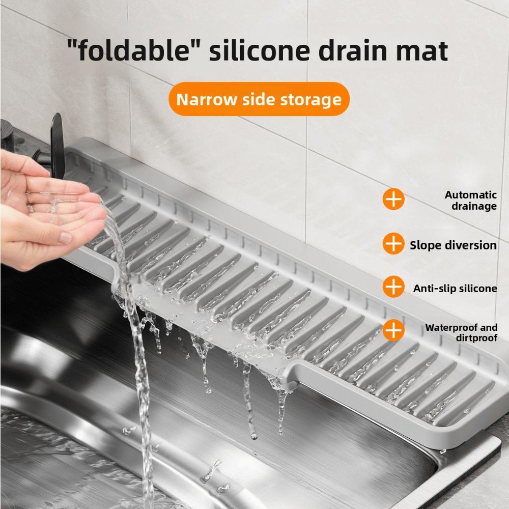Slope Sink Drain Pad Silicone Narrow Edge Countertop Drain Pad Anti-slip Splash-proof Sink Water Absorbent Tray Kitchen
