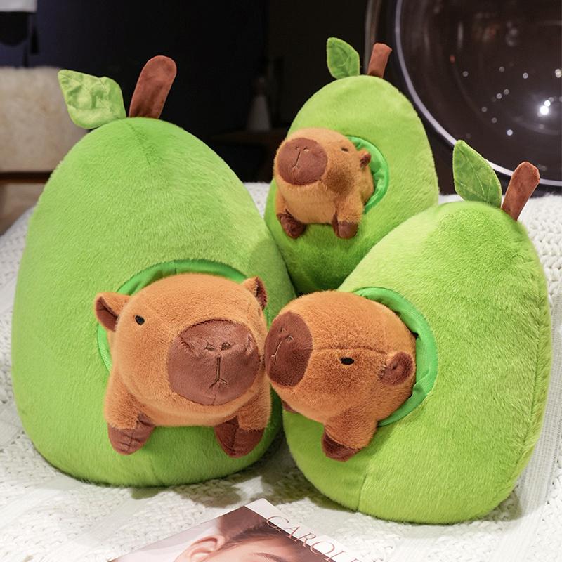 32cm New Capybara Cute Cartoon Avocado Capybara Dolls Furry Plush Toys Family Room Decor for Girlfriends and Kids Birthday Gifts