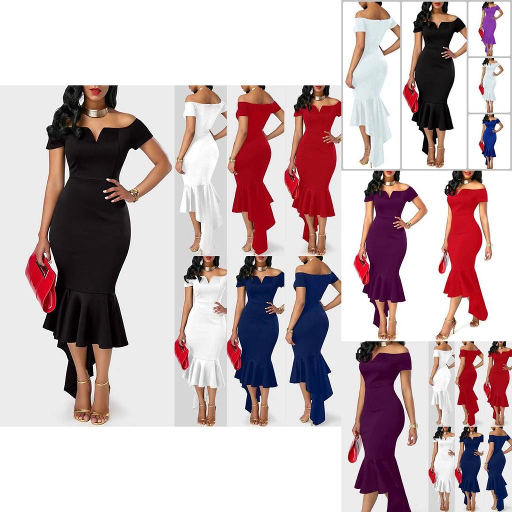 Elegant 2023 Autumn Fashion Women's V Neck Off Shoulder Short Sleeve A Line Dress
