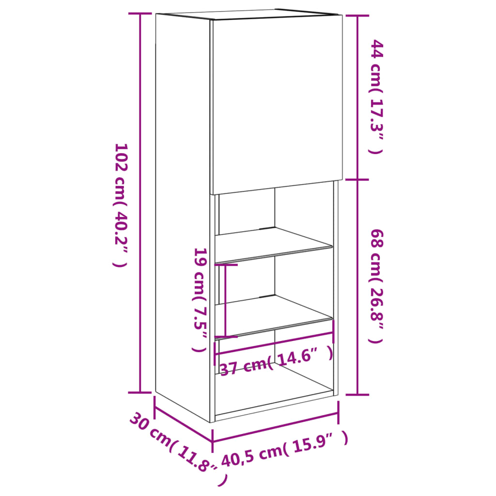 Wand-TV-Sideboard für das Wohnzimmer, 3 offene Fächer und 1 Fach mit Tür, vielseitiger Wandschrank, 40,5x30x102 cm