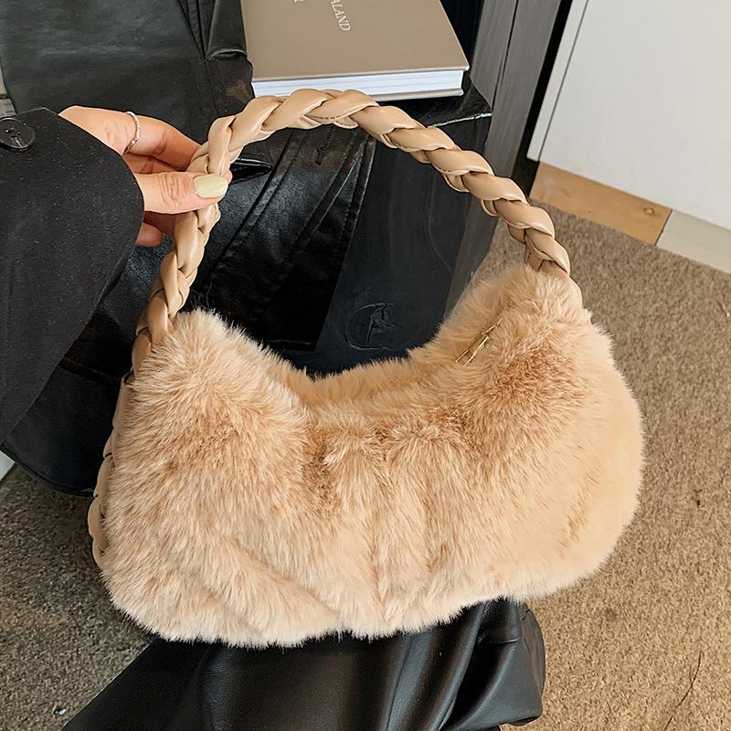 Design de nișă de toamnă și iarnă Geantă răsucită de mână pentru navetă Toamnă și iarnă Pluș de înaltă calitate Geantă de umăr unică sub braț