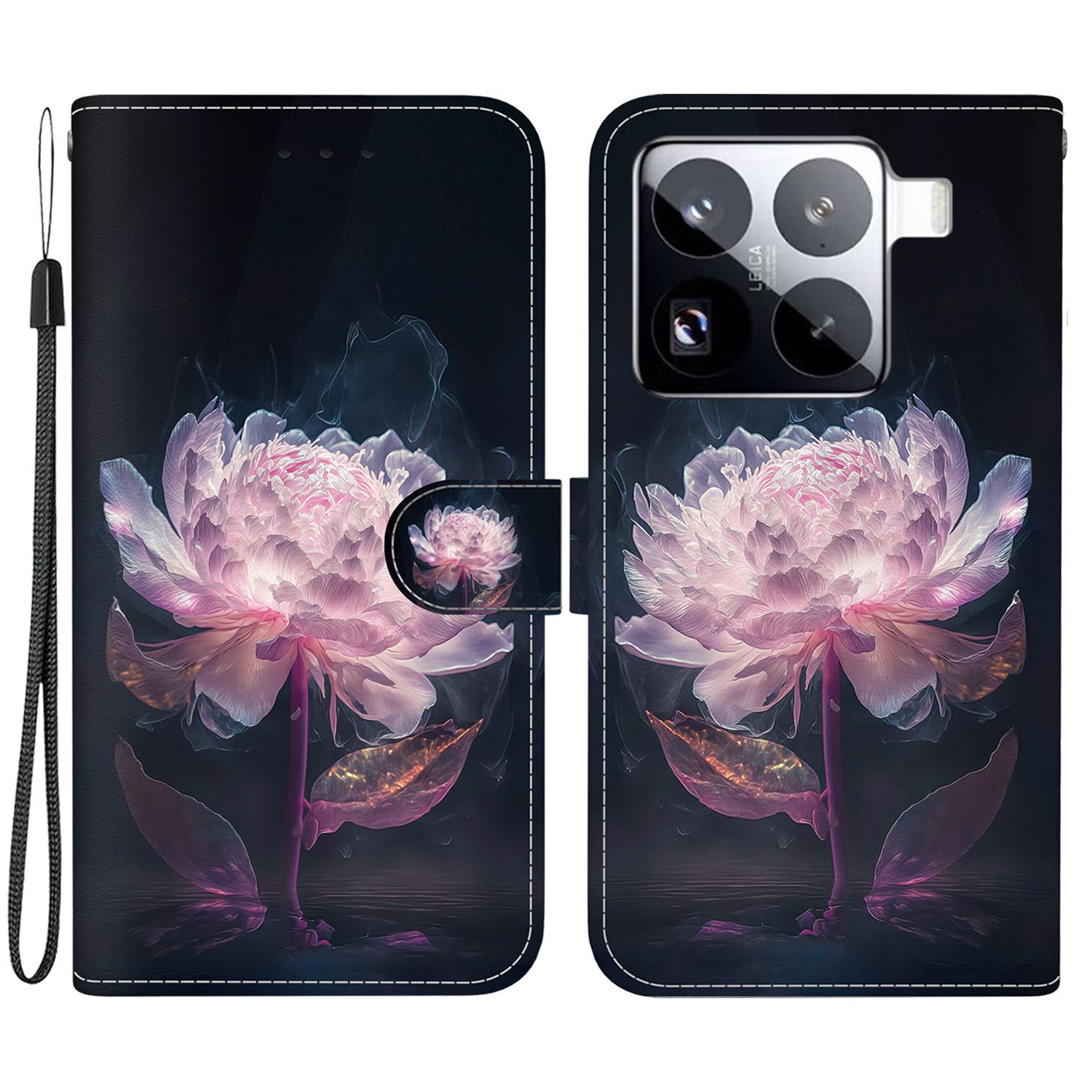 

For Xiaomi 15 Pro Wallet Phone Case Anti-Drop Leather Flip Cover Pattern Printing Purple Peony
