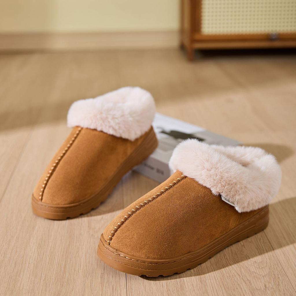 Fashion Litfun Winter Fluffy Men Slippers Warm Fur Plush Indoor Home Flat Slides Outdoor Antiskid Faux Fur Collar Fuzzy Men Cotton Shoes