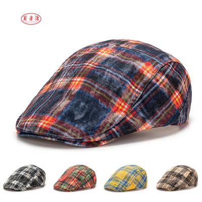 British Style Contrast Color Plaid Beret Women's Spring Summer Paintsman's Cap Men's Peaked Cap