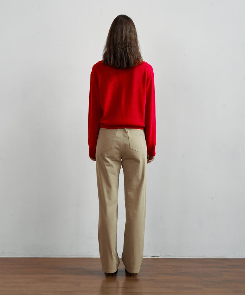 STEP AROUND Front Line Detail Straight Cotton Pants [Beige]