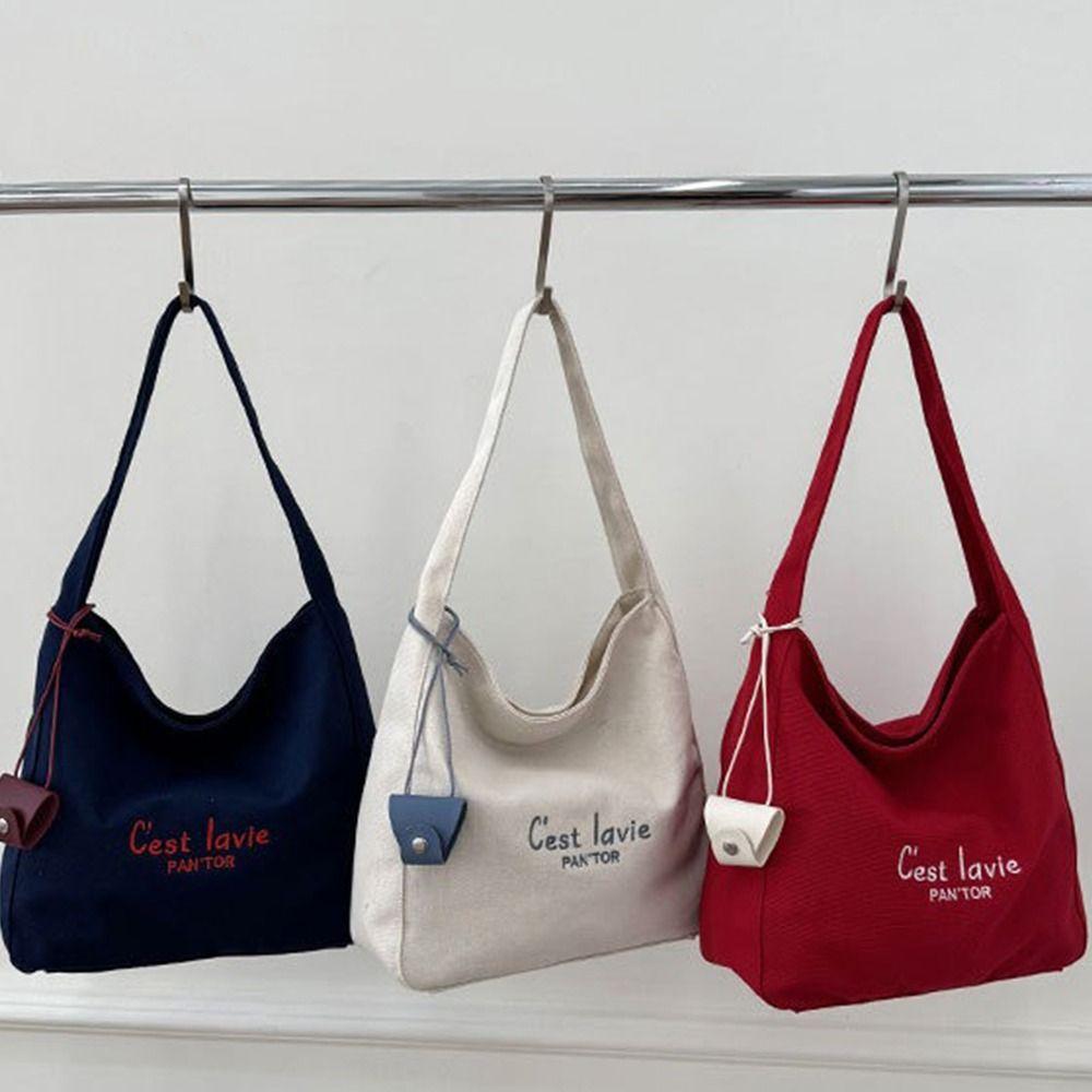 Canvas Letter Shoulder Bag Korean Women's Armpit Bag Niche Student Tote Bag  Handbag