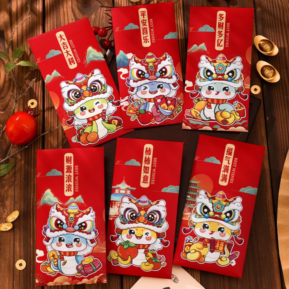 6pcs Chinese Style 2025 Snake Year Red Envelopes Good Lucky Red Packets  Spring Festival Supplies