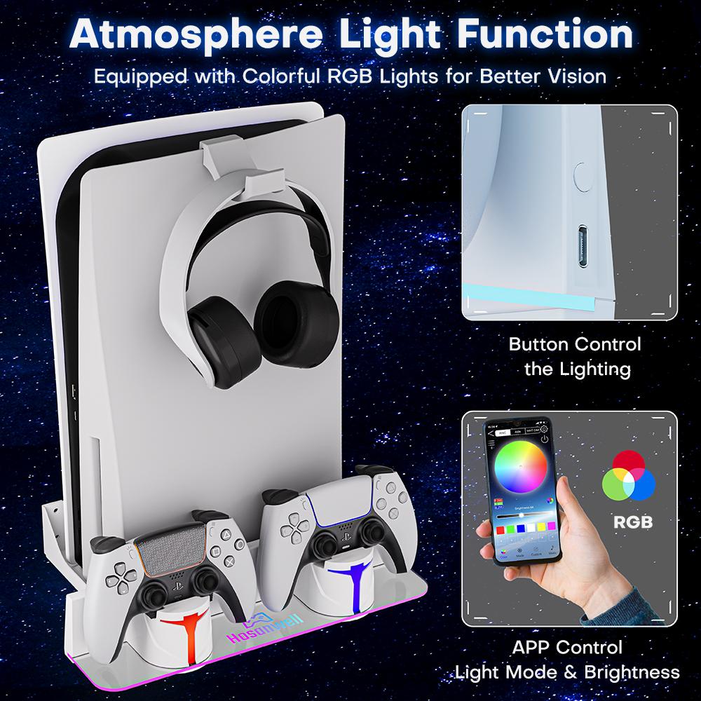 TUODES Wall Mount With Controller Charging Dock RGB Color Stable Metal Stand Charge Station For PS5 / PS5 Pro / Ps5 Slim
