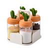 Kitchen Seasoning Jar Set Cactus Shape Lid Glass Bottle Good Sealing Spice Container with Bottom Tray 3Pcs