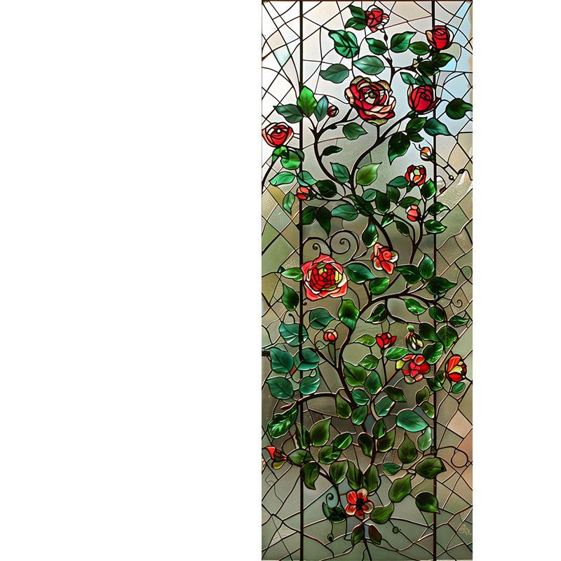 European Style Retro Glass Partition Wall Imitation Color Painting Art Film Translucent Opaque Paper Window Film Stained Glass