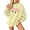 Women's Casual Letter Plaid Christmas Print Crewneck Long Sleeve Loose Fit Pullover Sweatshirt Top