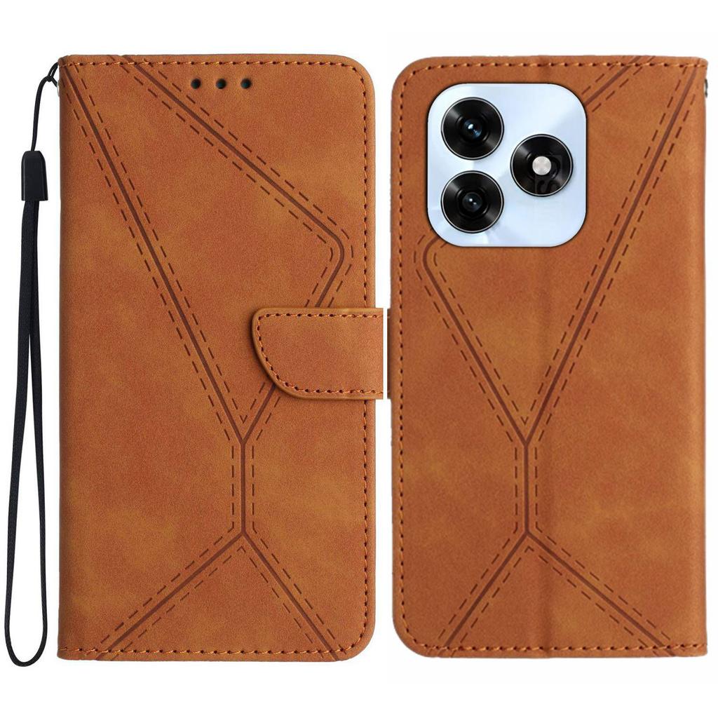 For Honor X5c Plus 4G Case Skin Touch Lines Imprinted PU Leather Flip Phone Cover
