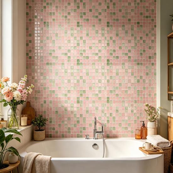 2Pcs Mosaic Wall Tile Stickers, 3D Self Adhesive Tile Stickers, Retro Waterproof And Oil-Proof Wall Decals, Peel And Stick Backsplash Decals