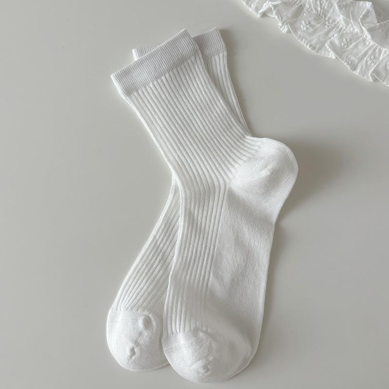 

Socks women s spring summer thin Japanese hollow tube socks versatile and thin vertical striped stacking socks One size белый