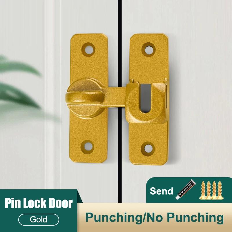 1pcs Aluminum Door Lock-No-Drill Anti-Theft Right Angle Slide Latch 90°/180° Adjustable Sliding Bolt